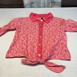Full Tilt - Pink Lace Button Shirt with Tie Waist - Size Medium